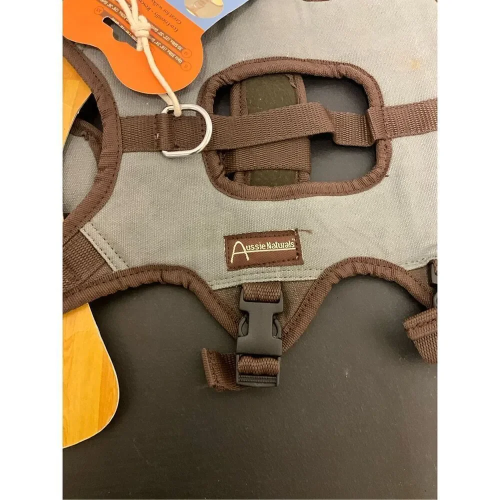 Brand New Aussie Naturals Size XS Light Blue Black Dog Harness Padded Straps